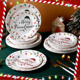 120 Pcs Christmas Lights Disposable Paper Plates Set 9'' And 7'' Merry Friendsmas Christmas Dessert Plates Bulk For Xmas Birthday Party Decor