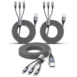 3 Pack 6FT 3 in 1 Multi Charging Cable USB C Lightning Micro USB Cord