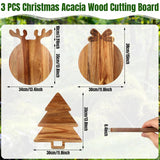 3 Pcs Christmas Cutting Board Charcuterie Board Xmas Tree Antler Wreath Handle Acacia Wood Large Round Decorative Serving Tray For Pizza Bread Cheese Fruit Gift For Christmas