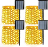 4 Pack Solar Fairy String Lights 33FT 100 LED Warm White Outdoor Waterproof Solar Lights with 8 Lighting Modes Silver Wire Decorative Lights for Garden Patio Tree Decor