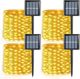 4 Pack Solar Fairy String Lights 33FT 100 LED Warm White Outdoor Waterproof Solar Lights with 8 Lighting Modes Silver Wire Decorative Lights for Garden Patio Tree Decor