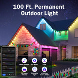 100Ft Smart Rgb Outdoor Lights With 60 Led, 8000 Hour Long Life, Waterproof, Permanent Christmas Lights For Daily Decora