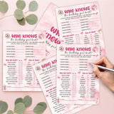 Who Knows The Birthday Girl Best, 25 Pcs Pink Bow Birthday Party Game Cards For Girls, Slumber Sleepover Party Games Decorations Supplies - A03