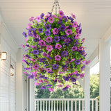 Artificial Hanging Flowers With Basket For Spring Outdoor Decoration 3 Bunches Of Silk Daisy Flower Uv Resistant For Garden Porch Patio Balcony Yard Decor (Purple1)