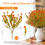 Artificial Fall Flowers For Outdoors - 4Pcs Faux Autumn Plants, Uv Resistant Fake Eucalyptus Stems With 84 Mini Orange Camellia For Vase Christmas Thanksgiving Wedding Party Garden Decor