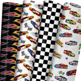 Race Car Wrapping Paper For Kids Birthday - Flames, Checkered Flags, Colorful Racing Cars And Happy Birthday Words Designs - 20 X 29 Inches, 8 Folded Sheets, Easy To Store…