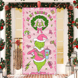 Pink Christmas Banner Door Cover Christmas Door Decorations For Merry Holiday Porch Birthday Party Bridal Shower Supplies 35 * 70 Inch