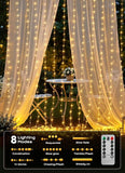 300 LED Curtain Lights 9.8FT Plug In Warm White Fairy Lights with 8 Modes for Bedroom Window Wall Wedding Party Christmas Decor