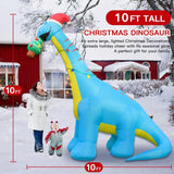 10 Ft Christmas Inflatable Outdoor Decorations, Giant Christmas Dinosaur Blow Up Yard Decor With Christmas Hat & Tree, B