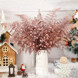 40 Pcs Christmas Glitter Artificial Picks Set Christmas Leaf Sprays Cedar Picks Glitter Berries Stems Tropical Leaf Pine Needles Christmas Stems Branches For Christmas Tree Vase Home(Rose)