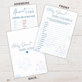 Baby Shower Word Scramble Game Kit, 30 Double Sided Fill-In Winter Snowflakes Cards With Answer Card - Holiday Party Favor & Decorations, Gender Reveal Game & A07
