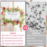 6.07Ft Pink Flower Garland, Silk Artificial Flowers Centerpieces For Tables, Eucalyptus Garland With Rose Dahlia Vines Hanging Outdoor Garlands For Wedding Birthday Party Backdrop Decorations(1 Pack)