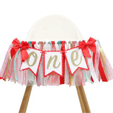 Christmas High Chair Banner - Red & Green, 1St Birthday Decoration For Girls, Tulle & Ribbon High Chair Decorations