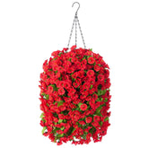 Artificial Faux Hanging Flowers Basket For Spring Summer Outdoor Outside Porch Decoration, Fake Silk Colorful Morning Glory Eucalyptus Uv Resistant Look Real For Home Patio Balcony Yard(Red)