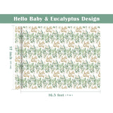 Neutral Baby Shower Wrapping Paper - Mini Roll - 17 Inch X 16.5 Feet - Hello Baby Eucalyptus Sage Green Wrapping Paper For Baby Shower, Baptism Gift Wrap, Kids Birthday