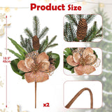 2 Pack 18.9In Christmas Magnolia Flower Picks, Artificial Magnolia Flower Spray With Pinecones For Xmas Tree Vase Floral Arrangements Wreath Decor