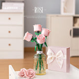 Pink Roses Bouquet Building Set-12Pack,Artificial Flowers Botanical For Diy Artificial Flower Decoration.Retro Plant Series Home Decoration, Romantic Gift For Valentine'S Day, Anniversary