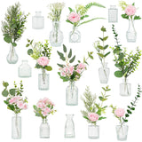 Artificial Flowers With Vases, 16 Pcs Bud Vases, & 81 Pcs Artificial Plants Diy Set Suitable For Centerpieces Table Weddings Party Office And Indoor Decor Mini Small Glass Clear(White)