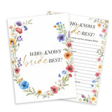 Wildflowers Wedding Games Cards, Who Knows Bride Best Games, Spring Flowers Theme Bridal Shower Game, Bachelorette Party Supplies Engagement Party Favors, Boho Bridal Shower Decorations -06
