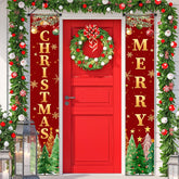 Christmas Door Banner Christmas Tree Door Banner Red And Green Xmas Door Decorations Xmas Porch Sign Holiday Banner Xmas Photo Booth Props For Door Wall
