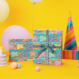 Birthday Reversible Wrapping Paper Mini Roll, Happy Birthday Text And Colorful Stripes, Perfect For Parties And Holiday Gifts, 17" X 33' (46.7 Sq. Ft)