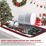 Absorbent Dish Drying Mat, Merry Christmas Microfiber Pad For Kitchen Counter, Winter Red Plad Tree For Coffee Bar Decor, Heat Resistant And Reversible, 18" X 24"