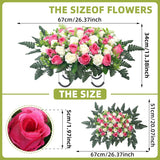 Artificial Cemetery Flowers For Grave,Headstone Flowers Saddle Outdoor Grave Saddle Memorial Silk Roses Flowers For Cemetery Decorations (Pink)