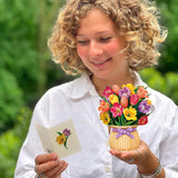 Pop Up Cards, Garden Favorites, 6 Inch Mini Sized Paper Flower Bouquet 3D Popup Greeting Cards, Birthday Card, Thank You Card, Blank Notecards & Envelopes, Pack Of 5