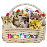 Musical Cat Birthday Pop-Up Card With Led Lights – 2 Happy Birthday Songs Meows & Violin – Cute Kittens In Flower Basket – Light Up 3D Greeting Card For Cat Lovers, Kids, Women, Friends