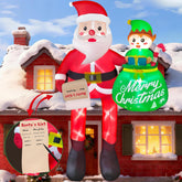 10Ft Christmas Inflatable Santa Claus Outdoor Decorations, Climbing Santa Inflatable Yard Decor With Elf & Built-In Leds