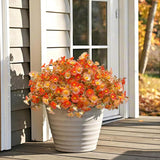 12 Bundles Uv Resistant Artificial Fall Flowers Fake Mums Realistic Silk Daisy Plastic Faux Autumn Plants For Outdoor Garden Courtyard Patio Decor (Orange)