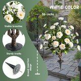 Artificial Flower Trees Indoor, ? 2 Pieces ? Faux Floral Plants 36 Inch Faux Blooming Camellia Spike Design White Blossom Outdoor Decoration