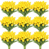 100Pcs Artificial Tulip Flowers Fake Pu Tulips Faux Latex Bouquet Flower Centerpieces Arrangement Floral For Mother Day Wedding Spring Decorations (Yellow)