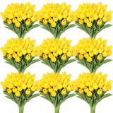 100Pcs Artificial Tulip Flowers Fake Pu Tulips Faux Latex Bouquet Flower Centerpieces Arrangement Floral For Mother Day Wedding Spring Decorations (Yellow)