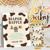 Baby Boy Diaper Raffle Game Kit For Baby Shower, Western Cowboy - 1 Standing Sign & 50 Tickets, Decorations For Baby Shower, Gender Reveal, Baby Announcement, Party Favor & Supplies - A08
