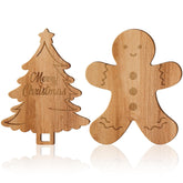 2Pcs Merry Christmas Tree & Gingerbread Man Wooden Cutting Board With Handle - Xmas Charcuterie Board For Kitchen, Cheese, Fruit, Bread, Salad, Vegetable, Snack, Dessert