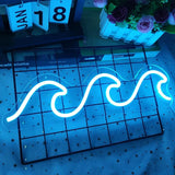 Wave Neon Sign Ice Blue Dimmable LED Wall Light for Bedroom Living Room Office Bar Decor