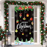 Merry Christmas Door Cover 35 X 71 Inch Christmas Ball Door Cover Backdrops Xmas Tree Banner Background Xmas Snowflake Porch Hanging Decorations(Black)
