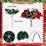24 Pcs Christmas Velvet Magnolia Flowers Large Artificial Poinsettia Flower Picks 8'' Christmas Glitter Magnolia Floral Picks Stems For Xmas Tree Party (Burgundy Brown Green Cream White)