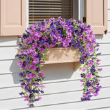 Artificial Hanging Daisy Flowers, Uv Resistant Plastic Fake Flowers For Outdoor Indoor Garden Porch Patio Balcony Decor, 2 Upright Stems + 2 Hanging Vines Combo, Double Purple