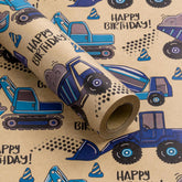 Kids Wrapping Paper Roll, Mini Roll, Blue Truck And Happy Birthday Text Design Kraft Wrap Paper Great For Kids Boys Birthday, Truck Party And More - 17 Inches X 16.4 Feet