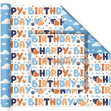 Reversible Happy Birthday Wrapping Paper - 8 Sheets | Blue & Orange Dog Paw Design + Sky-White Clouds Pattern Gift Wrap Paper For Kids’ Birthdays, Baby Showers & Holiday Greetings 19.7" X 27.6"