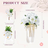 Wedding Bouquets For Bride Bridesmaid With Corsage And Boutonniere Set, 9.45 Inch White Artificial Roses Flowers Bridal Bouquet With Pearl Accents For Wedding Church Decoration Ceremony