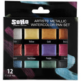 Metallic Watercolors Set – 12 Vibrant Metallic Half Pans In Travel Case – Professional Shimmer Watercolor Paint Set For Artists, Crafters & Mixed Media