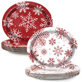 50 Pcs Christmas Oval Paper Plates 10" X 12",Large Disposable Xmas Party Decorations Paper Winter Snowflake Plates For Xmas Holiday New Year Dinner Party Supplies,50 Guests