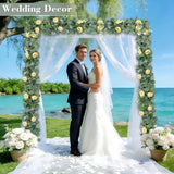 2 Pack 13Ft Artificial Spring Eucalyptus Flower Garland With Fake Rose Flower Floral Vine & Seeded Eucalyptus Greenery Garland For Wedding Arch Table Runner Backdrop Party Spring Decor (Champagne)