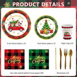 216 Pcs Merry Christmas Plates And Napkins Sets Cute Winter Christmas Round Tableware Disposable Chrismas Paper Plates And Napkins Forks For Xmas Party Supplies Favors Table Decor, Serves 24