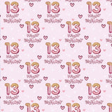 13Th Birthday Wrapping Paper Girls, Hearts And Pink Number 13 Balloons Happy Birthday Design, 13 Years Old, Mini Roll, 17 Inches X 16.4 Feet, Perfect For Girls' Birthday Party Gifts