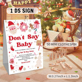 Christmas Don'T Say Baby Set - One 5X7 Sign And 50 Mini Clothespins, Christmas Theme Baby Shower Game, Baby Shower Party Supplies, Baby Shower Decoration- Sd06