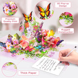 Pop Up Birthday Card With Lights Music, 3D Butterfly Flowers Get Well Soon Thank You Mother'S Day Anniversary Card Teacher Appreciation Gifts For Women Men